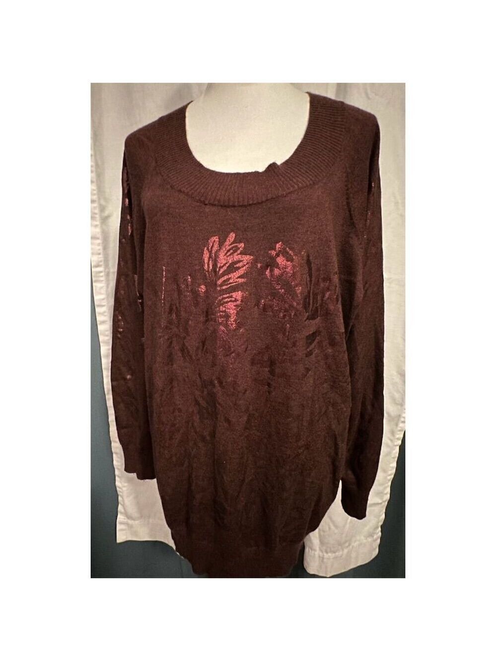 Lane Bryant Women's Plus 18/20 Burgundy Floral Pullover Sweater